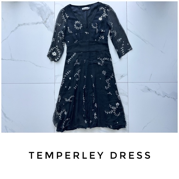 Temperley London dress size 8 6 black silver print sheer midi - Picture 1 of 6